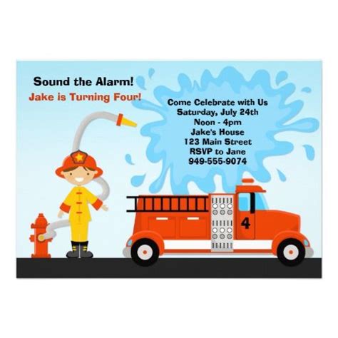 Fire Truck Birthday Party Invitation Zazzle Firetruck Birthday