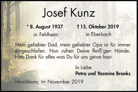 Traueranzeigen Von Josef Kunz Trauerportal Ihrer Tageszeitung