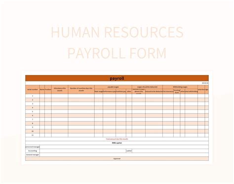 Human Resources Payroll Form Excel Template And Google Sheets File For