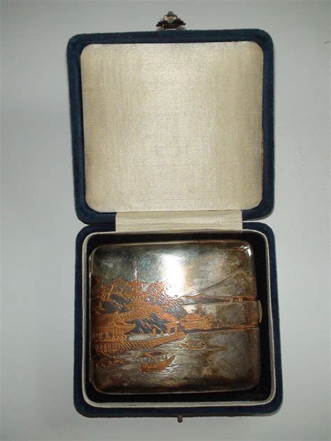 Antique Japanese Sterling Silver Cigarette Case Mount Fujiyama W