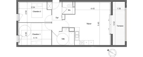 Plan appartement T3 de 60 69 m² neuf résidence Domaine Opale à