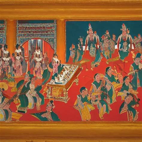 The Oil Painting Of Apsaras Orchestra Of Dunhuang By Stable Diffusion