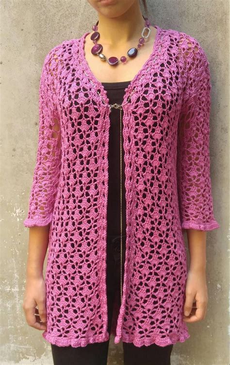 Crochet Long Lace Cardigan Lady S Pink Cardigan Shortened Sleeves