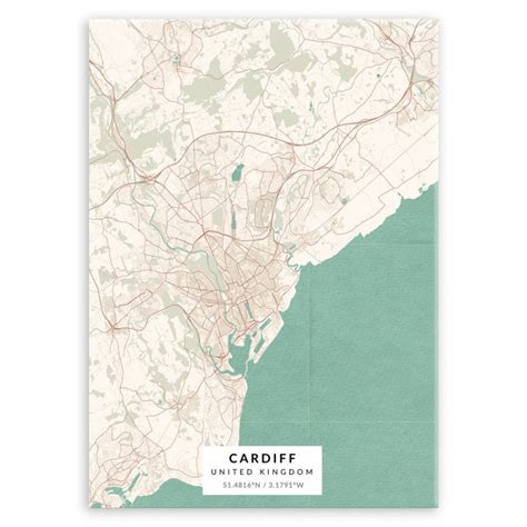 Plakat Metalowy Mapa Vintage Cardiff L Murrano