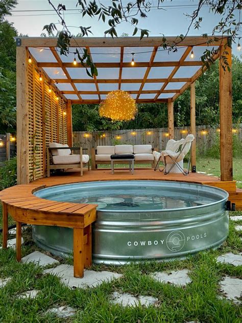 Stock Tank Pool Modern Deck Pergola Cowboy Pools Backyard Remodel