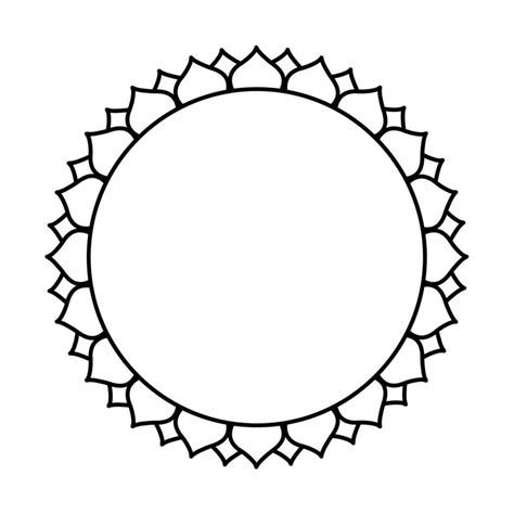 Round geometrical floral border frame design. Simple. Black and white ...