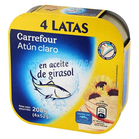 Carrefour Atún claro en aceite de girasol Pack de 4 unidades de 52 g