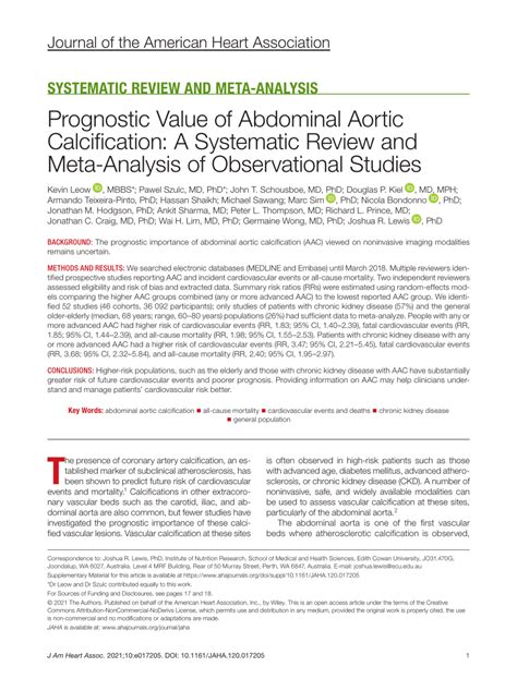 Pdf Prognostic Value Of Abdominal Aortic Calcification A Systematic