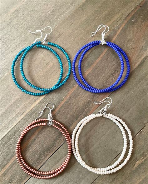 Large Hoop Earrings Seed Bead Earrings Boho Hoop Earrings Etsy