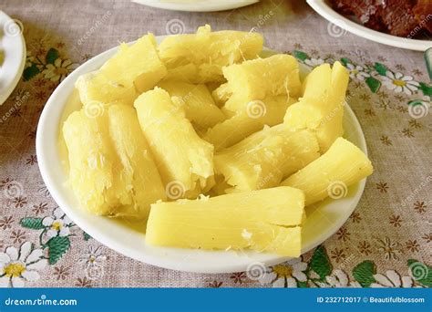 Boiled Cassava Root Dessert With Coconut Milk Thai Food Or Brazilian Food Cassava Mandioca Frita