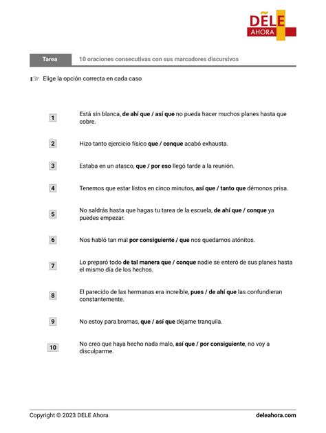 Ejercicio de gramática en español de nivel B2 10 oraciones