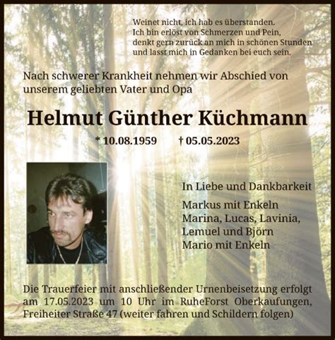 Traueranzeigen Von Helmut G Nther K Chmann Trauer Hna De