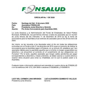 Calam O Circular Pre Aviso De Convocatoria Asamblea