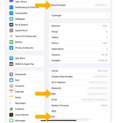 Apple IPad 10th Gen 2022 Find IMEI Serial Number EID AT T