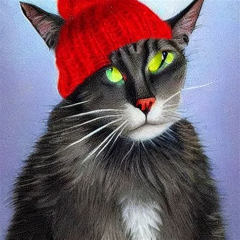 A Cat With Red Eyes Smoking Weed And Wearing A Beanie Stable