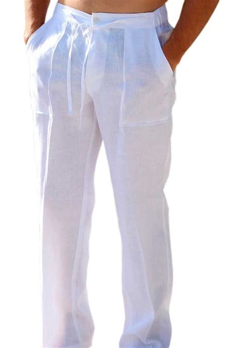 Drawstring Pants For Men 100 Linen White Color