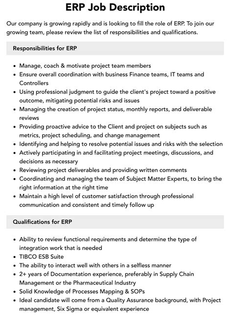 Erp Job Description Velvet Jobs