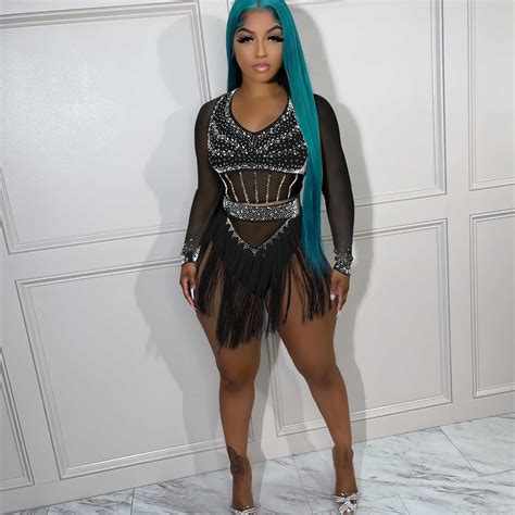 Sexy Slim Tassel Hot Drill Mesh Perspective Two Piece Set