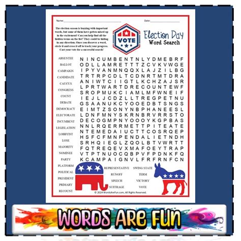 Election Day Word Search Puzzle Handout Fun Activity Classful