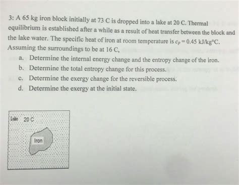 Solved 3 A 65 Kg Iron Block Initially At 73 C Is Dropped Chegg