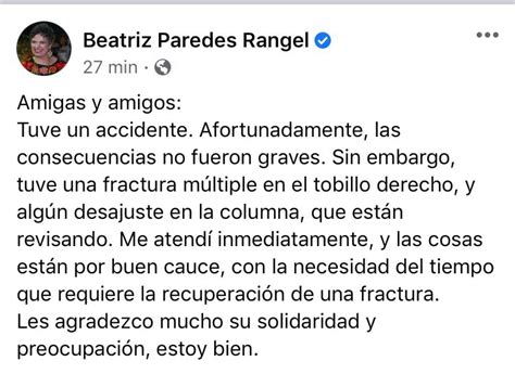 Beatriz Paredes Se Encuentra Hospitalizada Tras Accidente