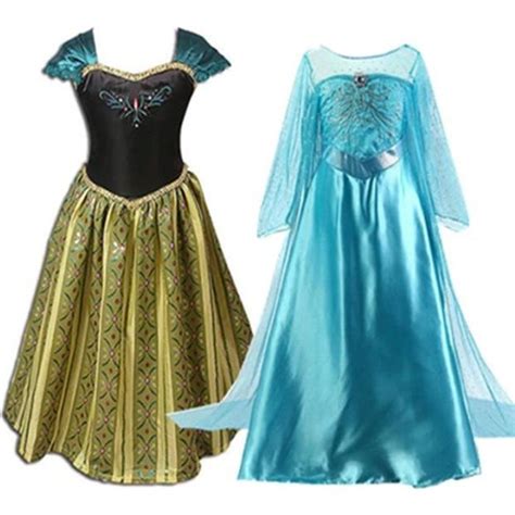 Costume Reine Des Neiges Deux Robes Elsa Anna Pour Enfants Bleu