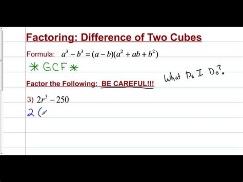 Factoring Review Lesson 2 Gcf And Difference Of Two Cubes Youtube