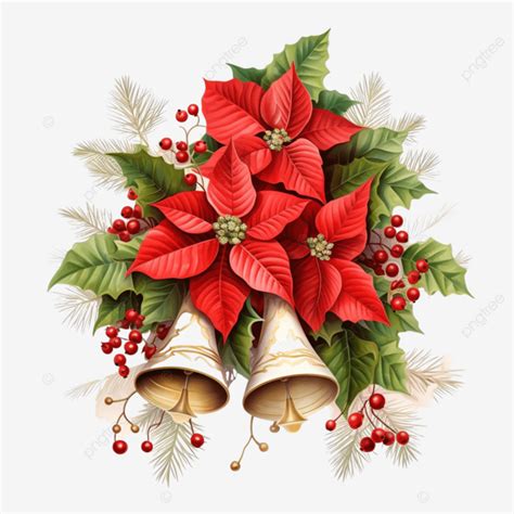 Vignette Of Volumetricpaper Poinsettia Flowers And Christmas Bells With