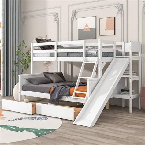 Harper Bright Designs White Twin Over Full Bunk Bed With Two Drawers