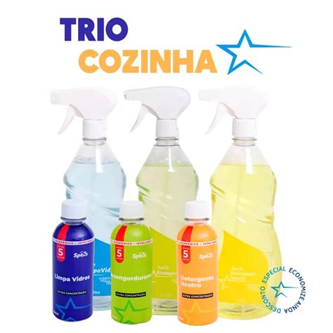 Trio Cozinha Spells Detergente Desengordurante Limpa Vidros