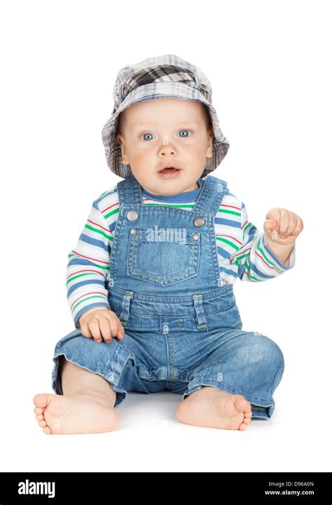 Small cute baby boy in jeans. Isolated on white background Stock Photo ...