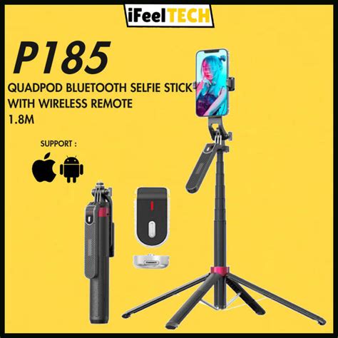 Ifeeltech P185 Tripod Quadpod Tongsis Bluetooth Selfie Stick Remote