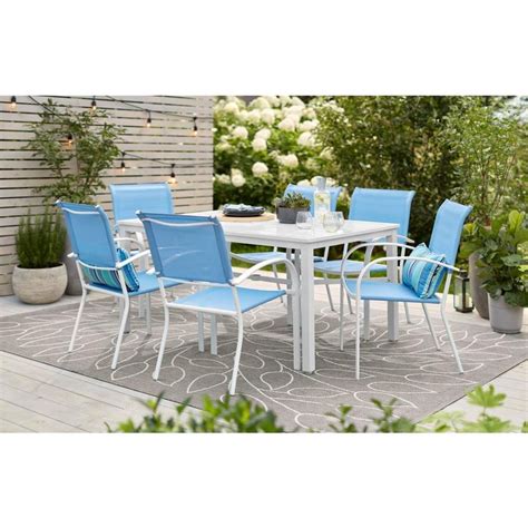 Mix And Match White Stackable Sling Outdoor Dining Chair In Periwinkle 2 Pack Metal Patio