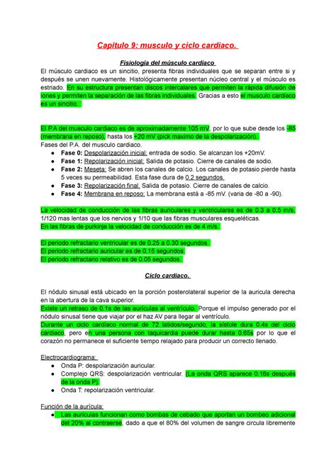 Capítulo 9 musculo y ciclo cardiaco Fisiología del músculo cardiaco