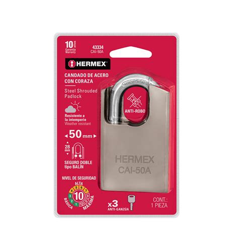 43334 CAI 50A TRUPER Hermex Candado de acero máxima seguridad 50mm