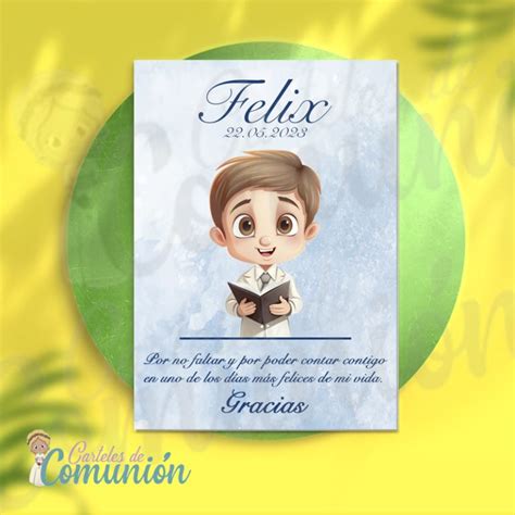 Tarjeta de Agradecimiento comunión Niño con Libro personalizada