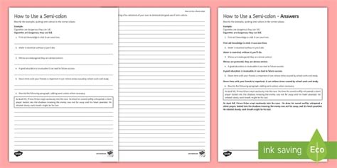 Semi Colons Worksheet Worksheet Teacher Made Twinkl Worksheets