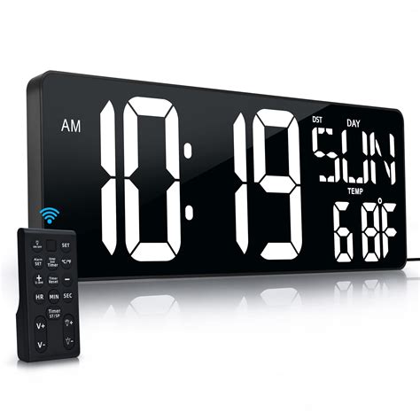 Large Digital Wall Clock with Remote Control 17.2" LED Large Display ...