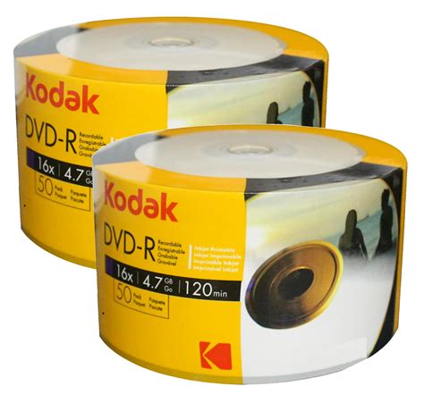 PREMIUM 100 X KODAK DVD R 16x 4 7GB Inkjet Printable Blank DVD Discs