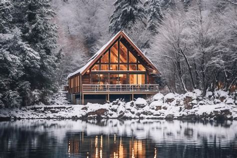 Premium Photo A Serene Lakeside Scene With Mist Rising From The Water