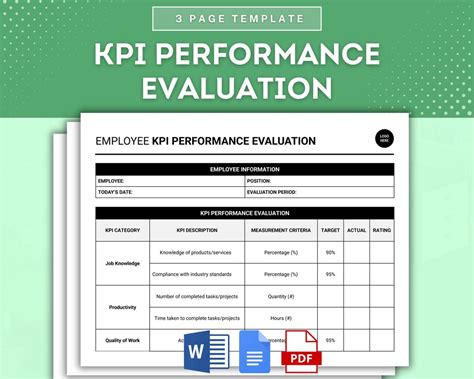 Employee KPI Performance Evaluation Form Template, Performance Metrics Assessment Form, Employee ...