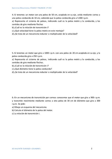 Ejercicios de mecanismos de poleas y palancas 2º eso PDF