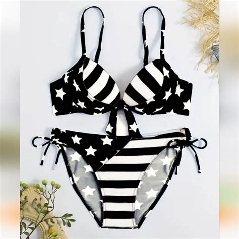 Swim Push Up Underwire Knot Front American Flag Sexy Bikini Poshmark