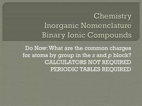 Ppt Chemistry Inorganic Nomenclature Binary Ionic Compounds Powerpoint Presentation Id1971936