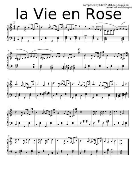 La Vie En Rose Sheet Music For Piano Solo Easy