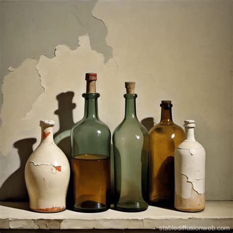 Still Life Bottles On Plaster Wall Lucian Freud Style Stable