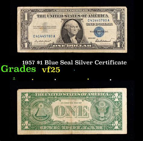 1957 $1 Blue Seal Silver Certificate Grades Vf+ Auction