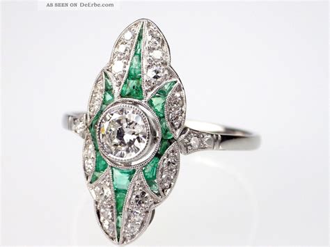 Jugendstil Platin Ct Smaragd Carrees Ct Diamant Ring