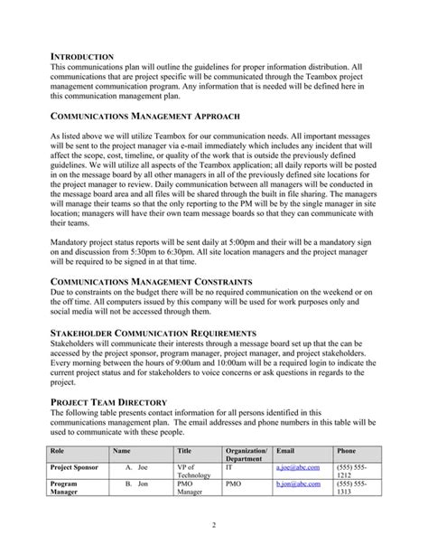 Communications Management Plan Pdf