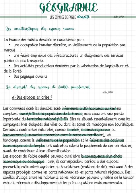Géographie Les espaces de faible densité Géo en PDF Knowunity in 2024